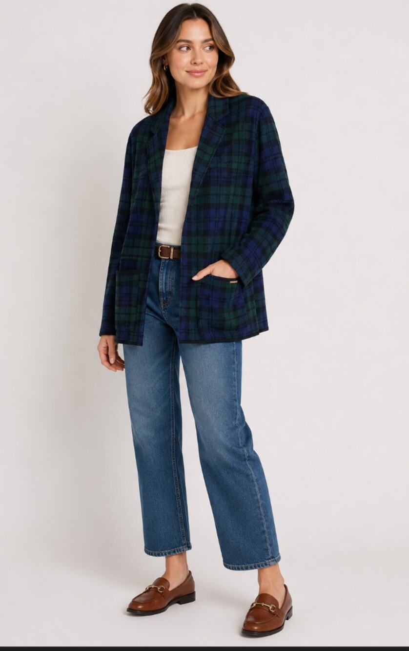NWT Anne Klein Tartan Plaid Sweater Blazer Open Cardigan S Old Money Prep School